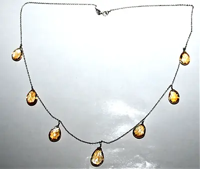 Vintage Sterling Silver & Yellow Faceted Briolette Stones Citrine? 18  Necklace • $49.99