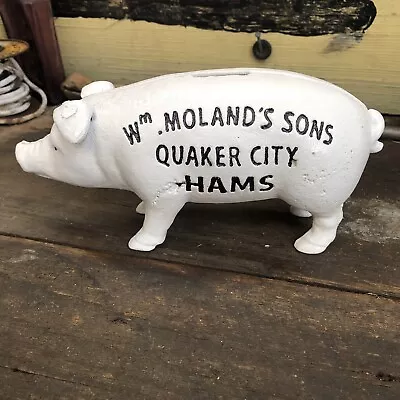 W. Moland’s Sons Quaker City Hams Repro Cast Iron Money Bank 500423 • $35