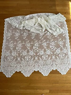 Vintage Cream Lace Window Curtain Panel 96x57 Inches  • $20