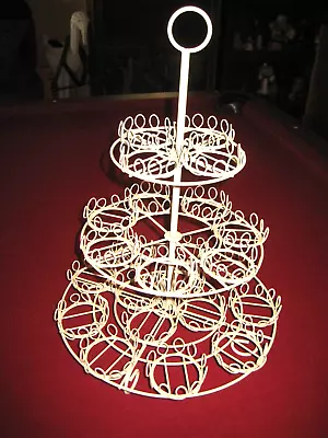 Vintage White Steel Wire Round Cupcake Stand 3 Tier Holds 24 Cupcakes 17 1/2  • $39.99