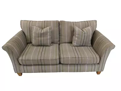 £99 • Buy NEXT 2 SEATER SOFA Grey & Stripe Fabric W/Cushions Beech Feet Used Settee