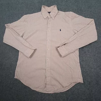 Vintage Ralph Lauren Shirt Mens MEDIUM Orange Check Long Sleeve Button Up SIZE M • $34.88