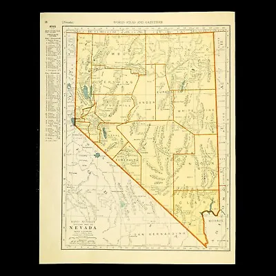 Ca1940 Vintage NEVADA State Map Wall Art Original Carson City Yerlington Antique • $11.95
