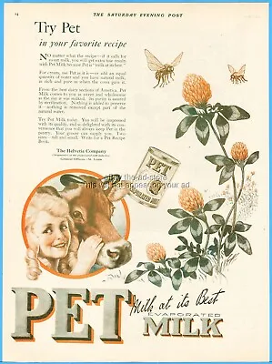 $27.99 • Buy 1921 Pet Milk Helvetia Co St Louis MO Honey Bees Clover Vintage Kitchen Decor Ad