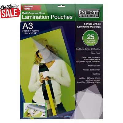 A3 Laminating Sheets 25 Waterproof Pouches Gloss Matt Laminator Sheets 75 Micron • £12.14