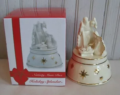 Mikasa Porcelain Nativity Music Box Holiday Splendor Plays Silent Night W Box • $18