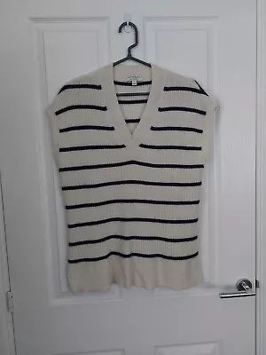 M&S Autograph 100% Cashmere Vest Tank Jumper Cream Striped Size M • £35