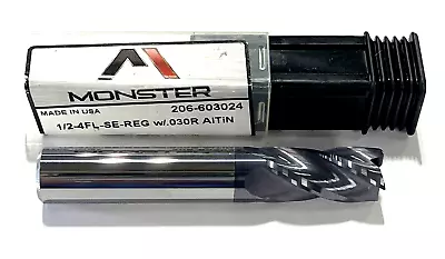 Monster 1/2  Carbide End Mill AlTiN Coating .030  Radius 4 Flute USA Made • $29.99