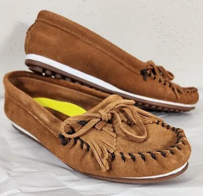 Minnetonka Moccasins Women Sz 9 Kilty Hardsole Moccasin Brown Slip On Worn Twice • $24.95