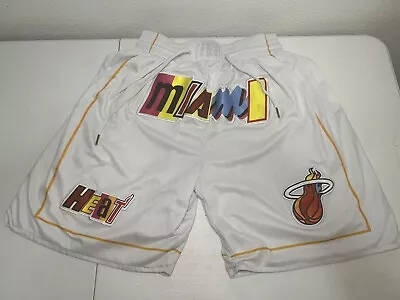 Miami Heat Stitched Basketball Shorts White Vice Just Don M Vintage Retro • $25.99