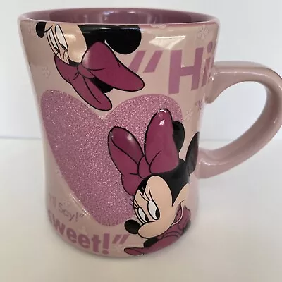 Disney Parks Minnie Mouse Hearts Pink Embossed Glitter Heavy Mug 4.5  Tall • $15.99