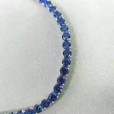 5.00 CT Lab Created Blue Sapphire 14K White Gold Plated Women's Tennis Necklace • $211.89