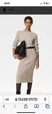 M&S Crew Neck Cable Knit Jumper Oatmeal Dress Size Small S • £14.99