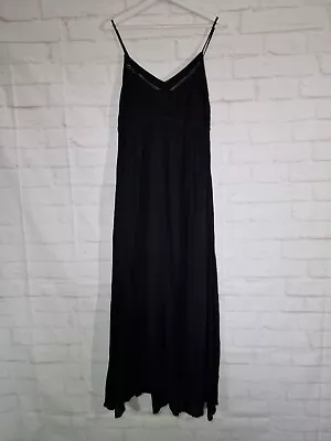 Miss Selfridge Sun Dress Size 12 Black Full Length Maxi Lined Sleeveless Holiday • £12.99