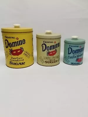 Vintage Crystal Domino Sugar Tins Kitchen Nesting Canisters Set Of 3 Home Decor • $34