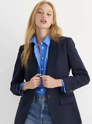 J. Crew Womens Blazer Jacket SZ 4 Navy Blue Button Front Suit • $24