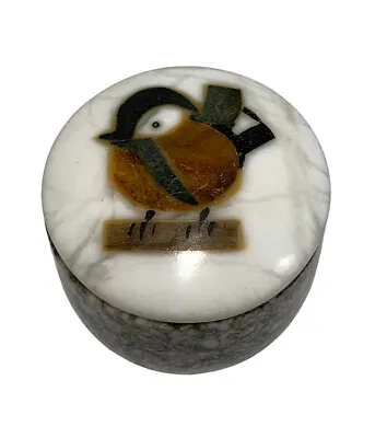 Small Marble/Stone Round Trinket Box With Inlay Bird On Branch Lid • $16.99