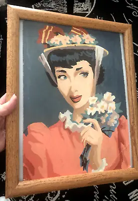 VTG MCM Original Art PAINT BY NUMBER Parisian Lady In Hat PAINTING Framed Coral • $21.95