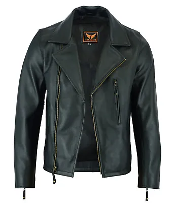 Mens Classic Vintage Genuine Top-Grain Cowhide Biker Leather Jacket • $119.99