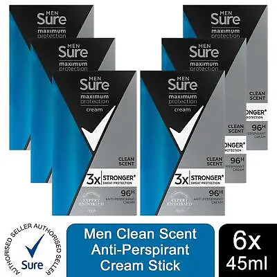 £21.99 • Buy Sure Men Maximum Protection Clean Scent Anti-Perspirant Deodorant, 6 Pack, 45ml