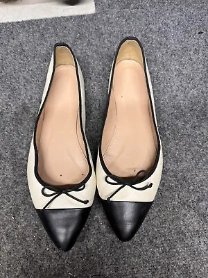 J Crew Womens Pointed Toe Slip On Leather Ballet Flats Black & White Size 9 • $50