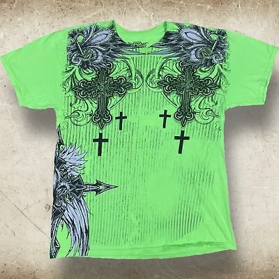 MMA Elite Shirt Men L Green Short Sleeve Grunge Celtic Goth Biker Punk AOP TEE • $39.99