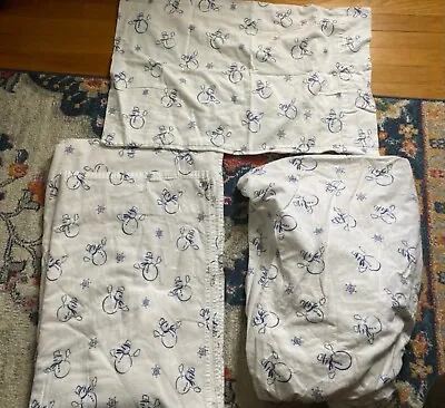 Eddie Bauer Home SnowMan White Flannel Twin Flat Fitted Sheets + Pillow Case SET • $47.96