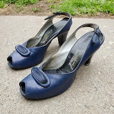 RARE Vintage Universal Shoe Manufacturing Paula Blue Women Heels USMC WW2 Marine • $171.20