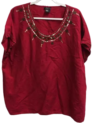 R.Q.T. Red Circle Neck Embellished Women's Short Sleeve Top 3X • $0.99