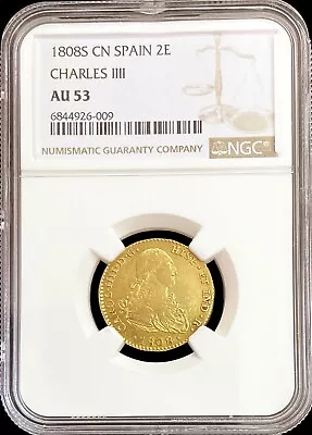 1808 S Cn Gold Spain 2 Escudos Charles Iv Coin Seville Mint Ngc Au 53 • $880