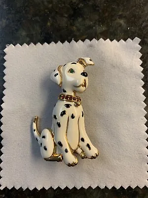 Vintage Gold Tone White Black Enamel Dalmation Brooch • $65