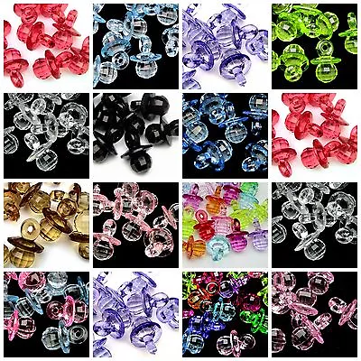 10 Pcs - 27mm Acrylic Faceted Dummy Pendant Dummies Pram Charms PICK COLOUR ML  • £1.95