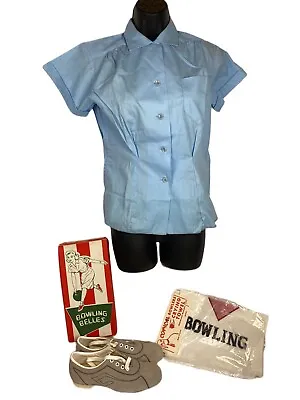 Vintage Womens Bowling Outfit Bundle 60s Rockabilly NOS Shirt 32 Shoes 7.5 OG • $99.69