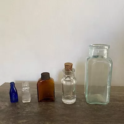 Lot Of 5 Vintage Glass Bottles Assorted Sizes And Colors • $20