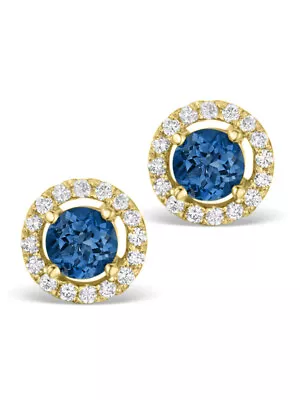 2.0Ct Round Cut Blue Sapphire & Diamond Halo Stud Earrings 14k Yellow Gold Over • $145.60