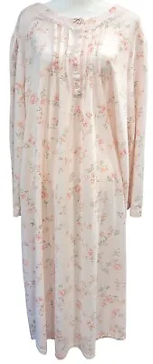 Vtg Ms. Elaine Long Night Gown Soft Pink Floral Pull Over Long Sleeve USA  Sz 2X • $28.75