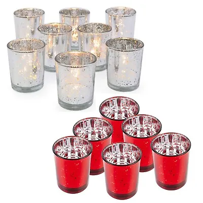 £15.99 • Buy 15 Glass Tea Light Candle Holders Votive Home Wedding Decor Red/Silver Speckled