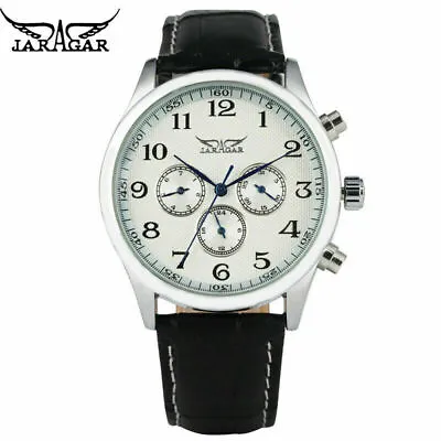£25.64 • Buy JARAGAR Date Men's Business Automatic Mechanical Watch Leather Strap Bracelet