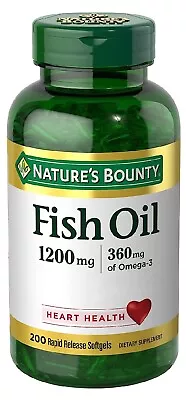 $17.99 • Buy Nature’s Bounty Fish Oil 1200mg 360mg Of Omega-3 Supports Heart Health 200 Count