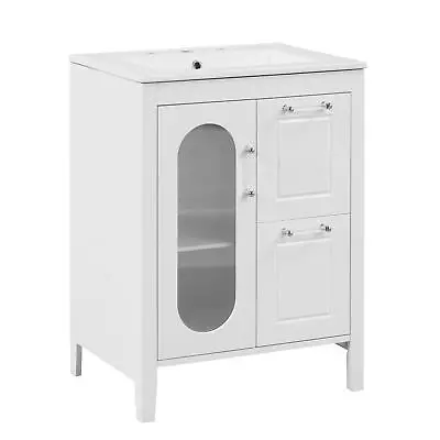 24 Adjustable Shelf Bathroom Vanity Cabinet With Two Drawers And Door With Sink • $262.69