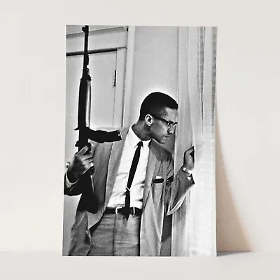 Malcolm X Machine Gun At Window 1960s Civil Rights Wall Art Poster Print • $29