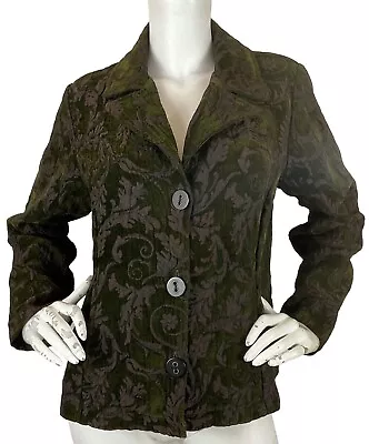 Habitat Woven Velvet Jacquard Tapestry Jacket Pockets Buttons Green Purple Sz M • $32