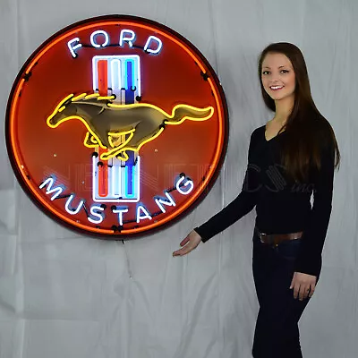 Neon Sign Ford Mustang 36  Steel Case Wall Lamp Light Boss 429 Garage Mach 1 • $1100