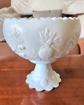 Westmoreland White Milk Glass Punch Bowl Pedestal Stand Three Fruit Pineapple • $98.10