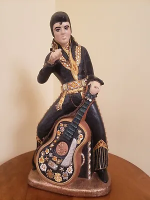 Vintage 1970's ELVIS PRESLEY 20  Chalkware Music Statue Black Gypsy Jumpsuit • $199
