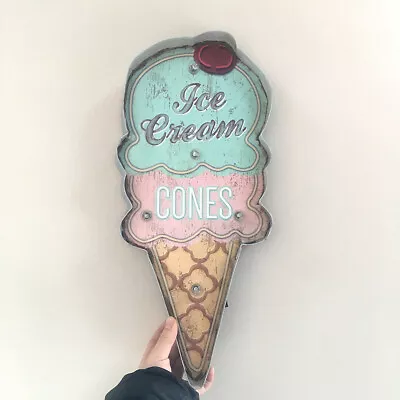 Vintage Wrought Iron Ice Cream LED Lamp Light Bar Shop Wall Hanging Sign Decor • $31.16