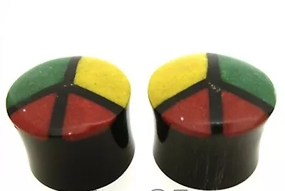 Pair 00g Crushed Bone Peace Sign & Horn Plugs 10mm  • $11.99