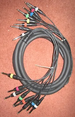 8 Way Cable Loom – 1/4   Mono Jacks Colour Coded  2m Lead Length. • £18.99