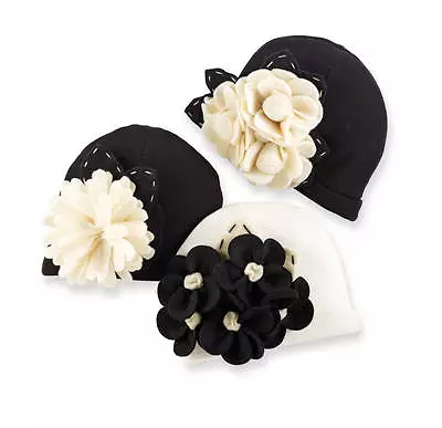 NEW Mud Pie Diva Felt Flower Hat Black White 0-12 Months - DISCONTINUED • $13.50