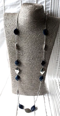 £4.99 • Buy M&S Necklace Silver Tone & Petrol Blue Beads